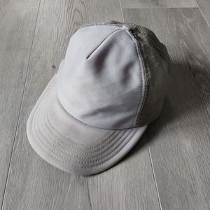 Vintage Trucker Hat USA Made Snapback Plain Beige Adjustable Strap Mesh Back